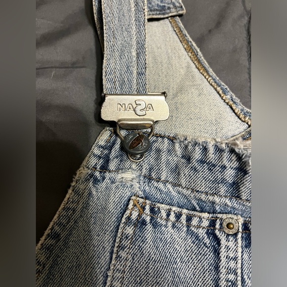 Vintage 90s NASA Y2K Backward S Acid Wash Button Fly Denim Overalls - Picture 4 of 16